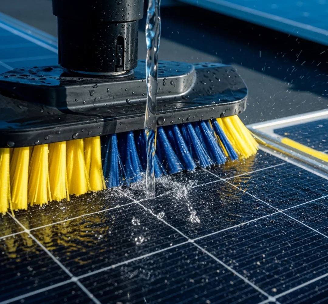 solar panel cleaning brush with motor