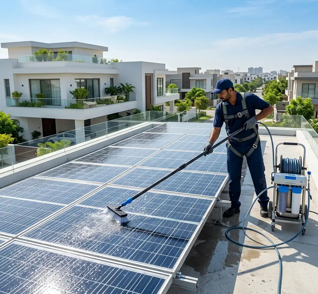 Professional solar panel cleaning near me services in Pakistan by Solcare