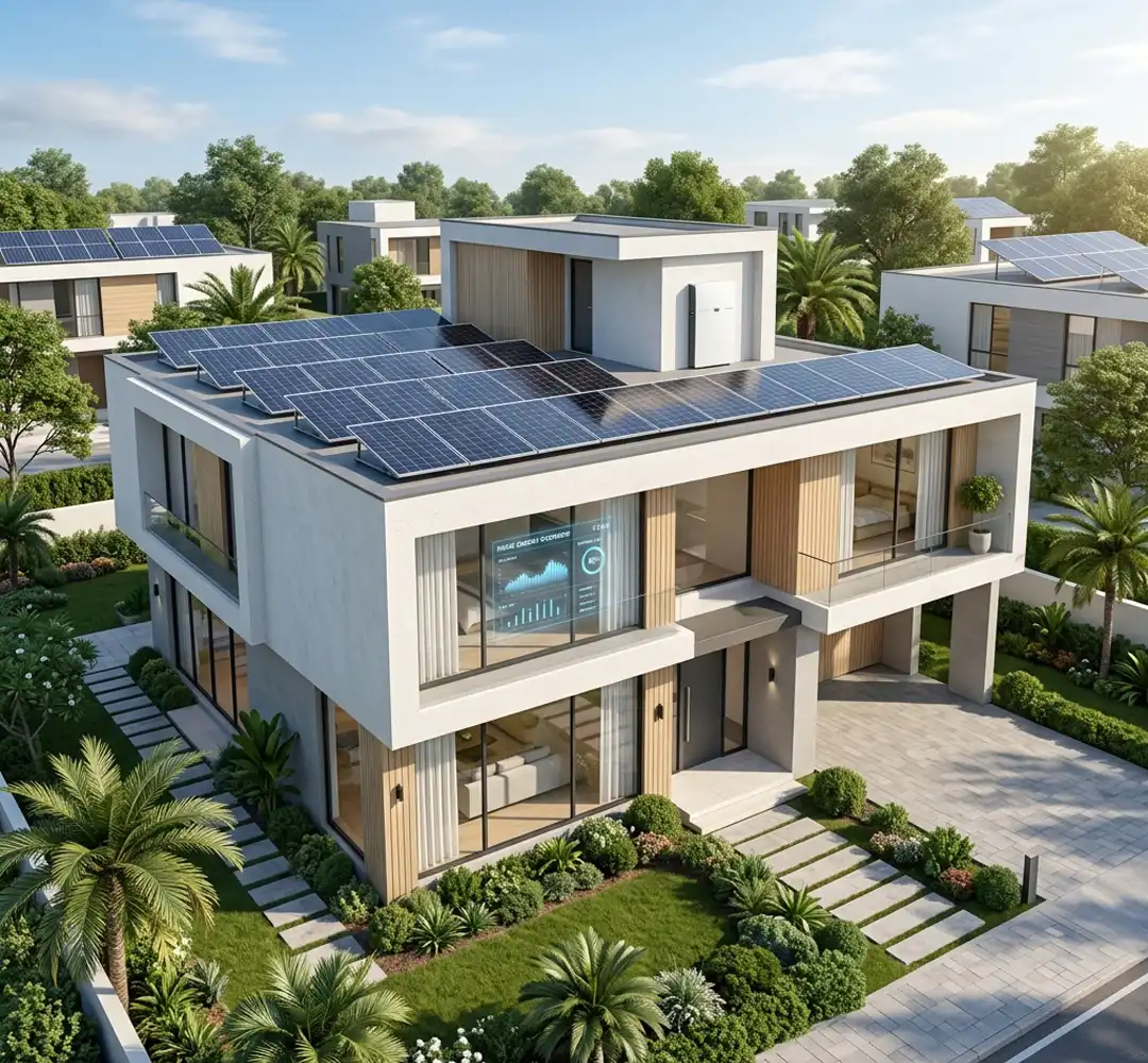 Residential Solar Solutions installation showing solar panels and an inverter setup on the rooftop in Pakistan